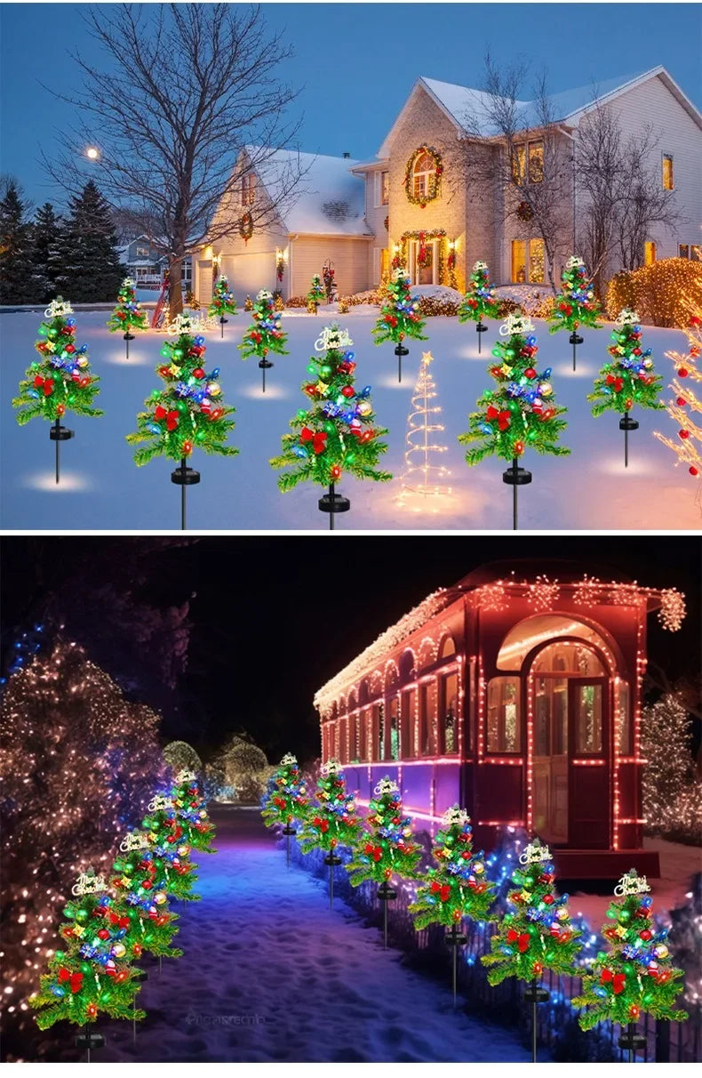 Christmas Tree LED Lights Solar Outdoor Decorative Lawn Garden Lamp Pathway Landscape Lighting for Holiday Festive Decor