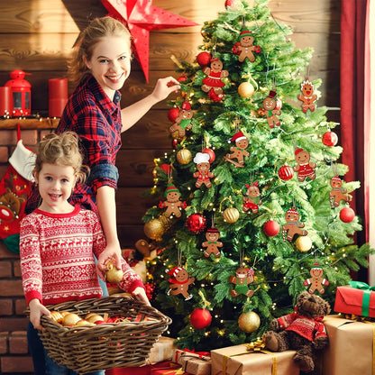 30-Piece Christmas Gingerbread-Shaped Ornaments  Wooden Decorations with Santa Hats Perfect for Christmas Trees and Home Decor
