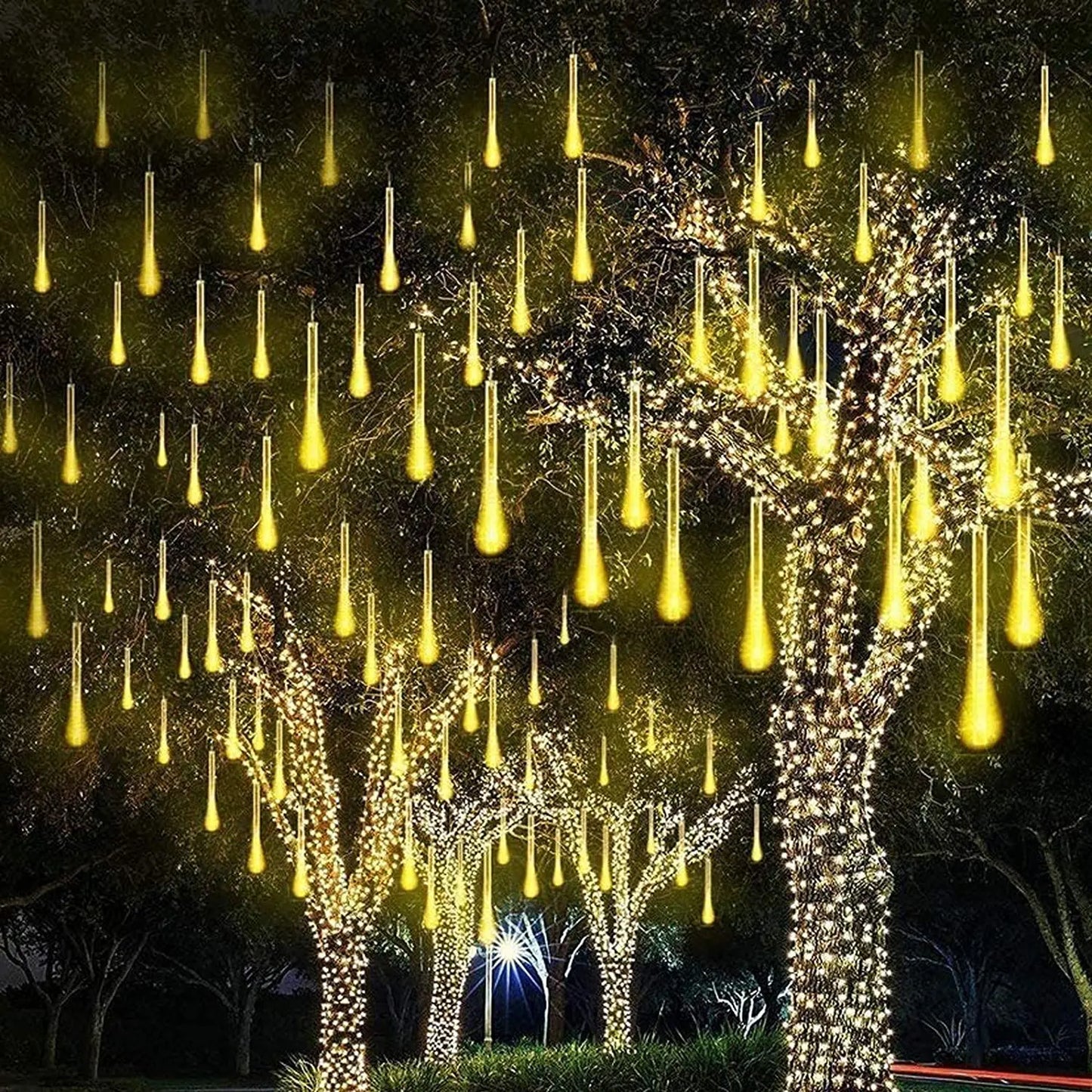 Christmas Lights Outdoor Meteor Shower Lights 8 Tubes Snow Falling Rain Cascading Icicle Lights for Tree Garden Decorations