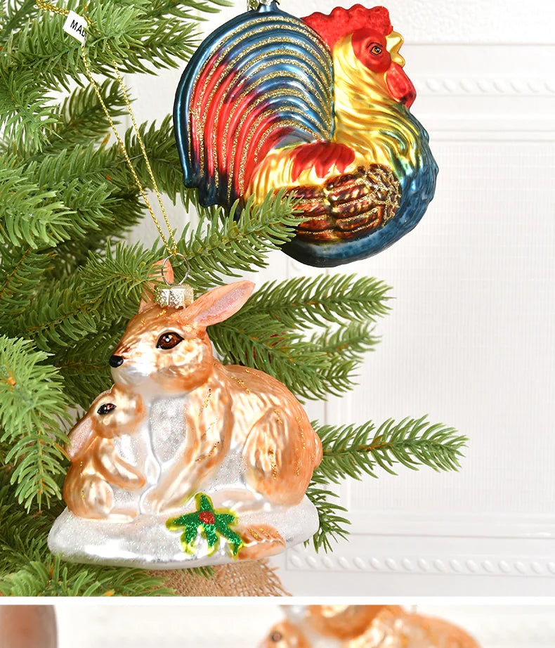 Christmas ornaments, glass paintings, roosters, pandas, animal shapes, charms, home christmas tree scenes, dress up pendants
