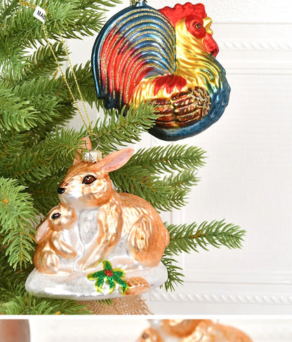 Christmas ornaments, glass paintings, roosters, pandas, animal shapes, charms, home christmas tree scenes, dress up pendants