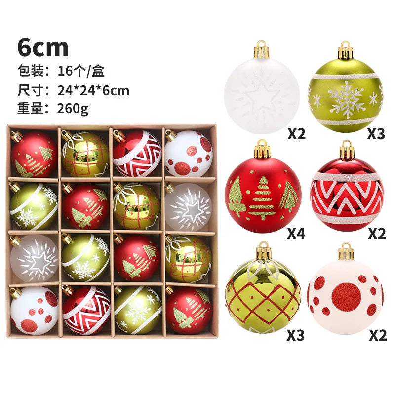 New Christmas Decorations 16 Red Green and White Ball Ornaments Christmas Tree Hanging Decorations Home Party Decorative Pieces