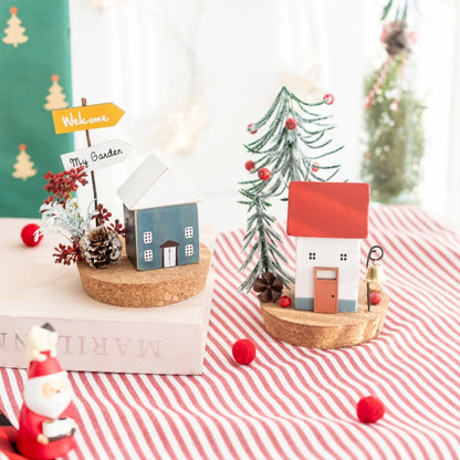 Christmas Tabletop Decorations Winter Wooden House with Mini Artificial Trees Sign Home Room Living Room Decorations Ornaments
