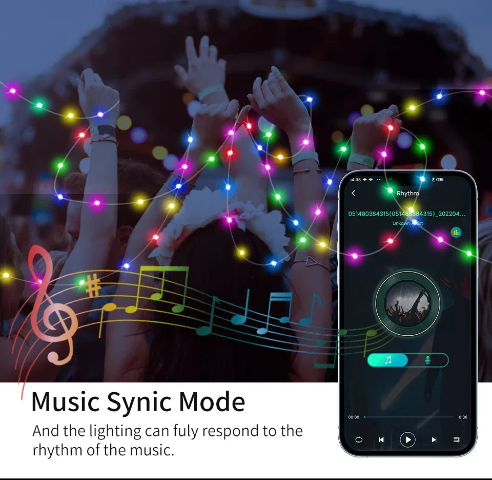 Led Fairy Light Strip Christmas Lights Smart Bluetooth USB Music Festoon Street Garland Wedding Birthday Party Decor for Home