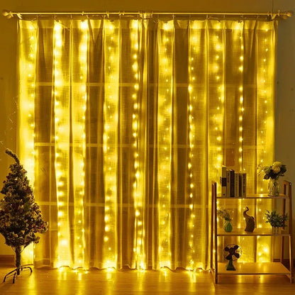 Christmas Lights Curtains for Windows Led Fairy New Year Lighting Room String Garland Usb Party Waterfalls Decorations Girls