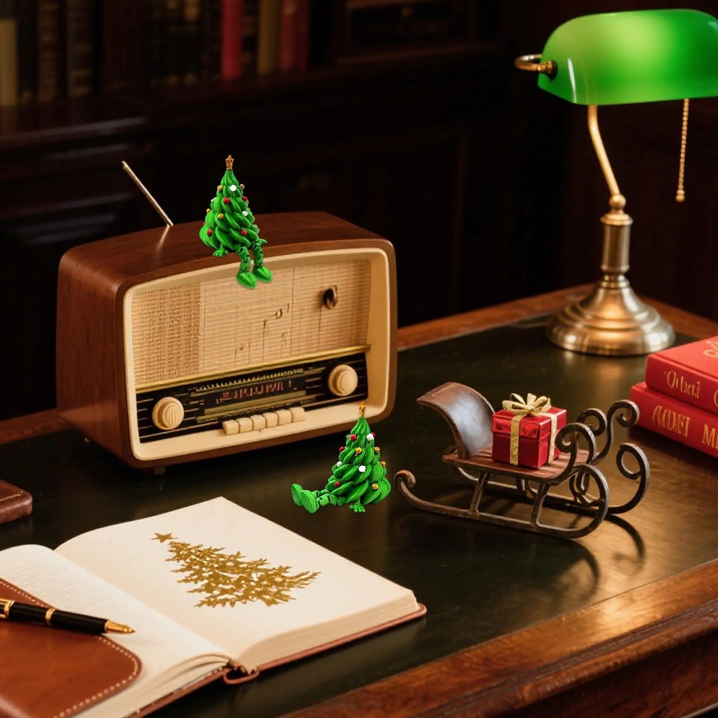 Mini Christmas Trees 3D Printed Toys Cute Figurines with Articulated Legs Statues Store Window Displays Christmas Festive Decor