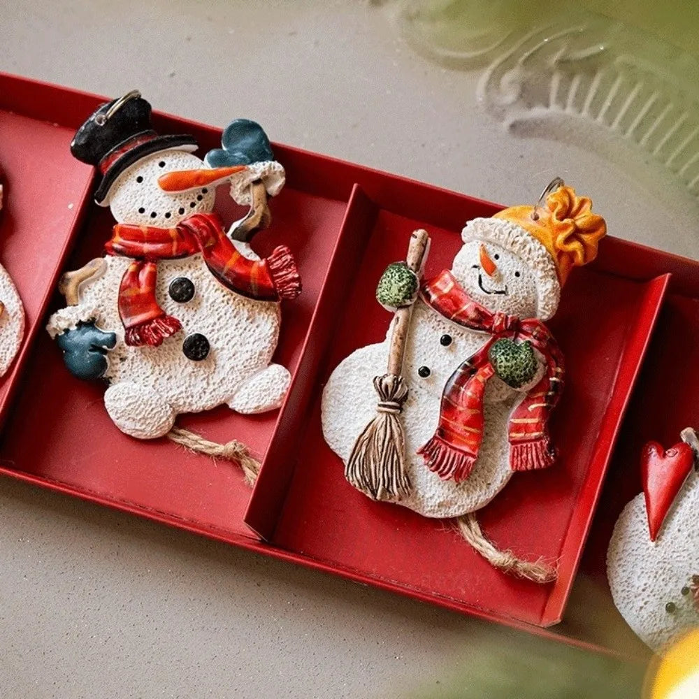 Cartoon Christmas Hanging Ornaments Handcrafted Tree Wooden Beaded String Snowman Pendant Decoration