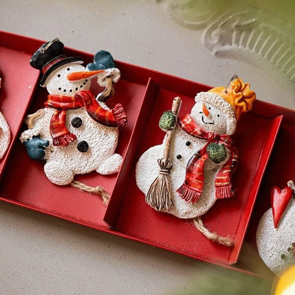 Cartoon Christmas Hanging Ornaments Handcrafted Tree Wooden Beaded String Snowman Pendant Decoration