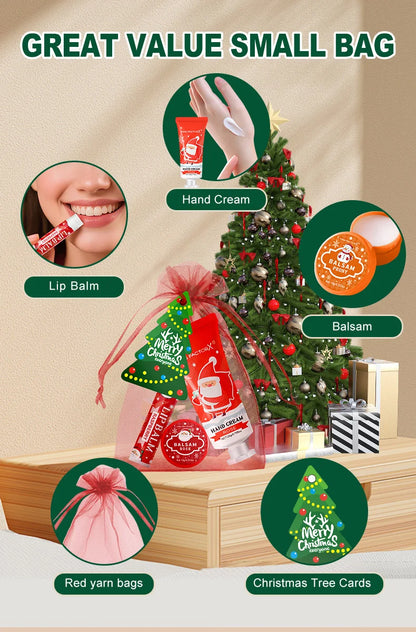 25 pieces/box gift assembly and distribution - lipstick, hand cream, balm, Christmas cards, red gift gauze bags