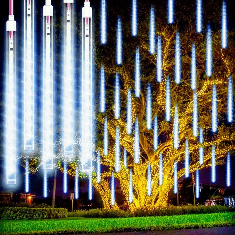 Christmas Lights Outdoor 8 Tube 144 LEDs Meteor Shower Lights Outdoor Hanging Light for Gazebo Tree Icicle Garden Yard Decor