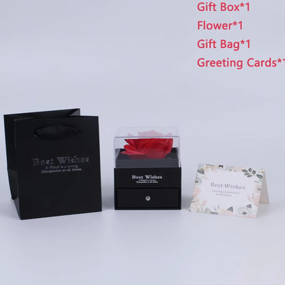 Women's Holiday Gifts Eternal Red Rose With Heart Necklace Flower Lipstick Gift For Mom Girlfriend Birthday From Daughter Sons