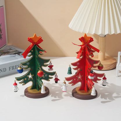 Christmas Wooden Christmas Tree Ornament With Hanging Trinket Children Gift DIY Mini Christmas Tree Festival Home Table Decor