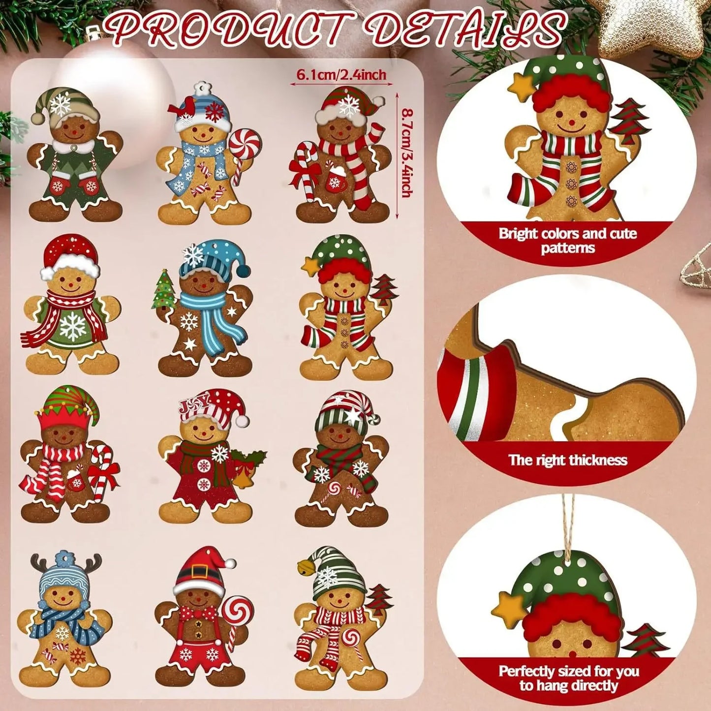 Cute Cartoon Gingerbread Man Ornaments Christmas Tree Wooden Hanging Decorations Pendants Xmas DIY Hangings Home Decor