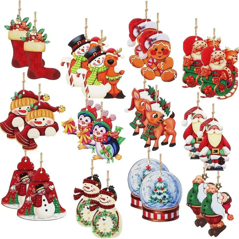 Christmas Wooden Hanging Decorations Courtyard Bar Shop Party Scene Decorate Christmas Tree Decorative Ornaments