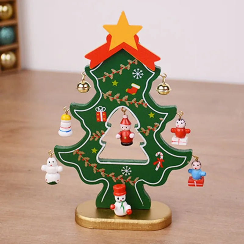 Christmas Tree Children's Handmade DIY Stereo Wooden Christmas Tree Scene Layout  Decorations Ornaments （Pendant randomly）