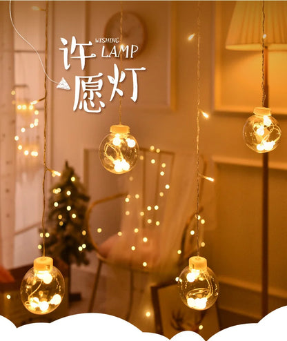 Christmas Decoration LED Lights Curtain Garland Wishing Ball Lamp Fairy String for Festoon Light Party New Year's Bedroom Living