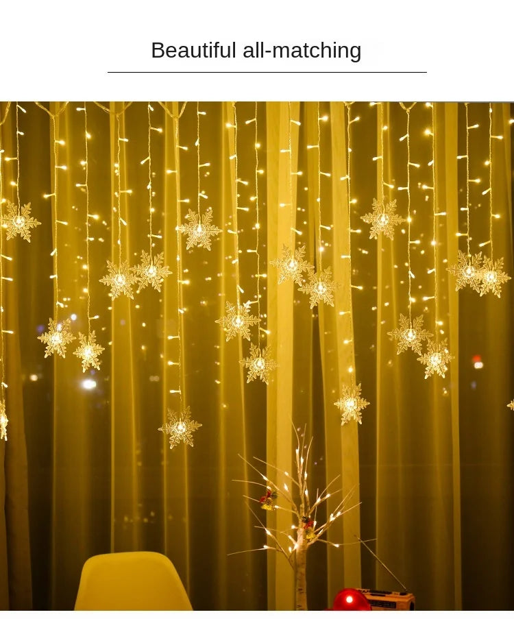 Christmas Snowflakes LED String Lights Flashing Fairy Curtain Lights  for Holiday Party Wedding Xmas Decoration Household Goods