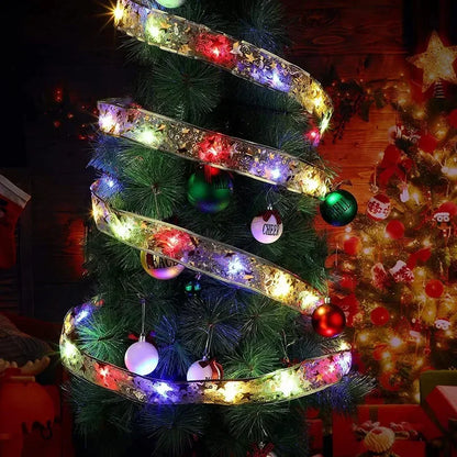 Christmas Decoration LED Ribbon Lights Christmas Tree Ornaments DIY Lace Bows String Light Navidad Home Decoration New Year 2025