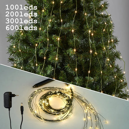 Christmas Lights Curtain String Light Waterfall Outdoor Decoration 2M 100-600LED Fairy Led Garland For Tree Garden Party Holiday