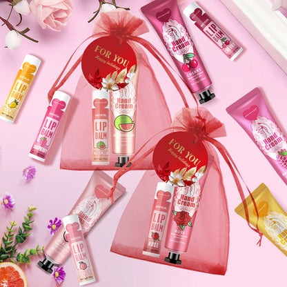 96pcs gift set hand cream and lip balm, with thank you card and organza bag, suitable for wedding, ladies party