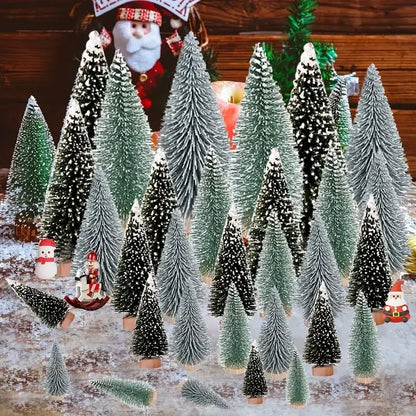 3/15/30pcs Mini Christmas Trees, Trees with Wooden Base for Christmas Decor Christmas Party Home Table Craft Decorations