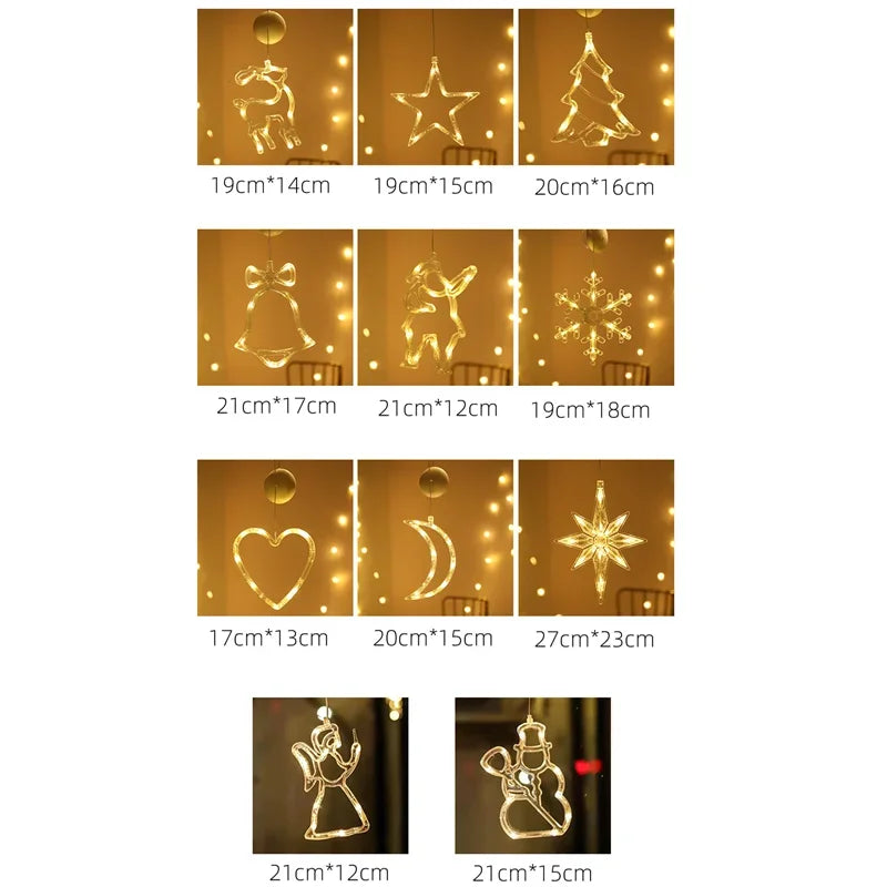 Christmas Ornaments Hanging LED Lights Bedroom Decoration Christmas Decorations Home Window Glass Decoration Warm