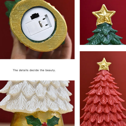 Christmas Tree Led Lights Home Decoration Resin Desktop Ornaments Christmas Atmosphere Festive Party Supplies Small Gift Navidad