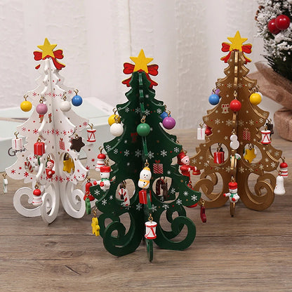 Christmas Tree Children's Handmade DIY Stereo Wooden Christmas Tree Scene Layout  Decorations Ornaments （Pendant randomly）