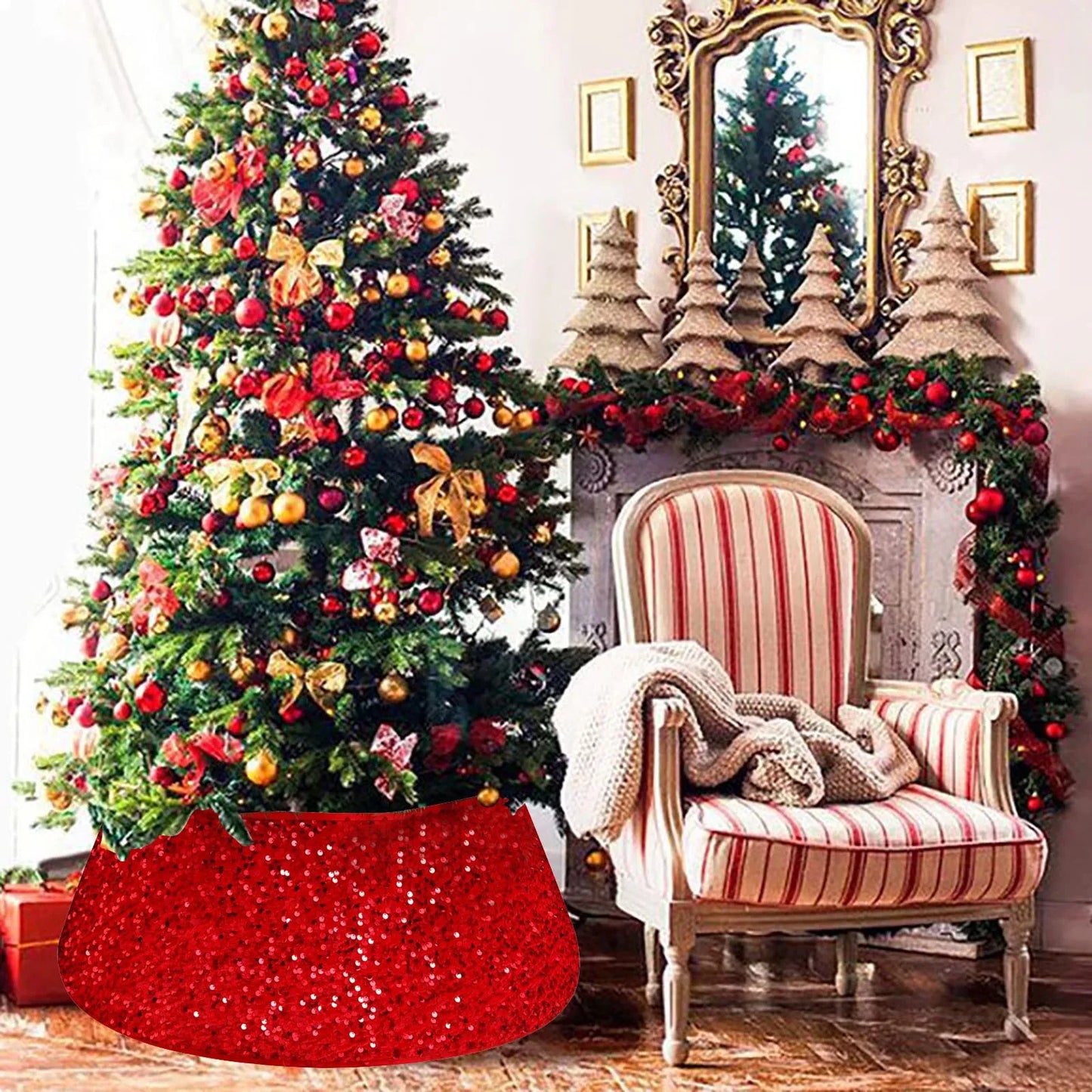 Christmas Tree Skirt Base Stand Up Round/Quadrilateral/Hexagon Xmas Trees Trunk Guard Decoration Event Wristbands Multicolor