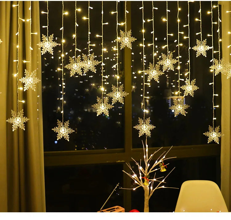 Christmas Snowflakes LED String Lights Flashing Fairy Curtain Lights  for Holiday Party Wedding Xmas Decoration Household Goods