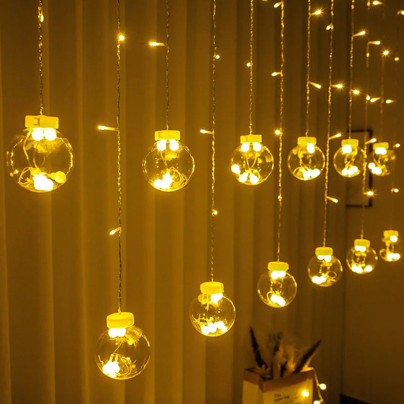 Christmas Decoration LED Lights Curtain Garland Wishing Ball Lamp Fairy String for Festoon Light Party New Year's Bedroom Living