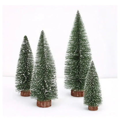 Mini Christmas Tree Decor with Snow Covered Pine DIY Ornaments Winter Snow Ornaments Trees for Xmas Party Home Party bar