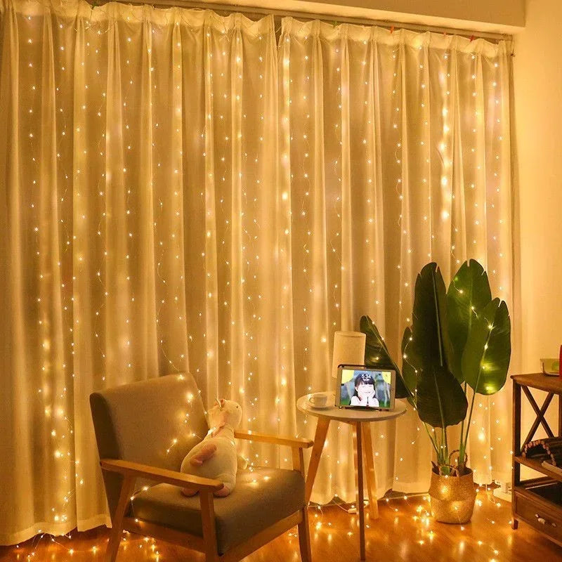 Christmas Lights Curtains for Windows Led Fairy New Year Lighting Room String Garland Usb Party Waterfalls Decorations Girls