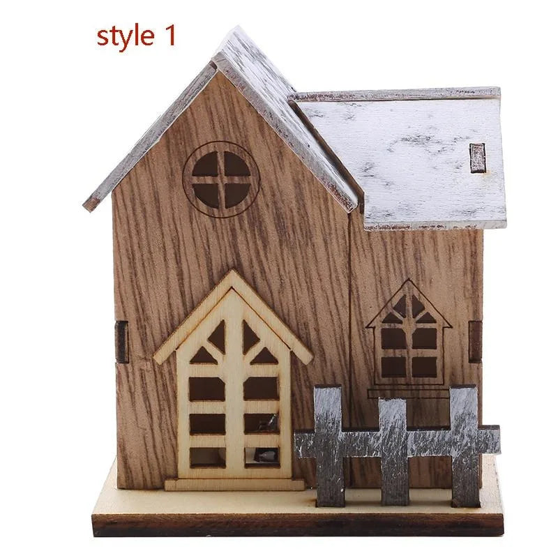 Christmas LED Light Wooden House Luminous Cabin Merry Christmas Decorations for Home DIY Xmas Tree Ornaments Kids Gifts New Year