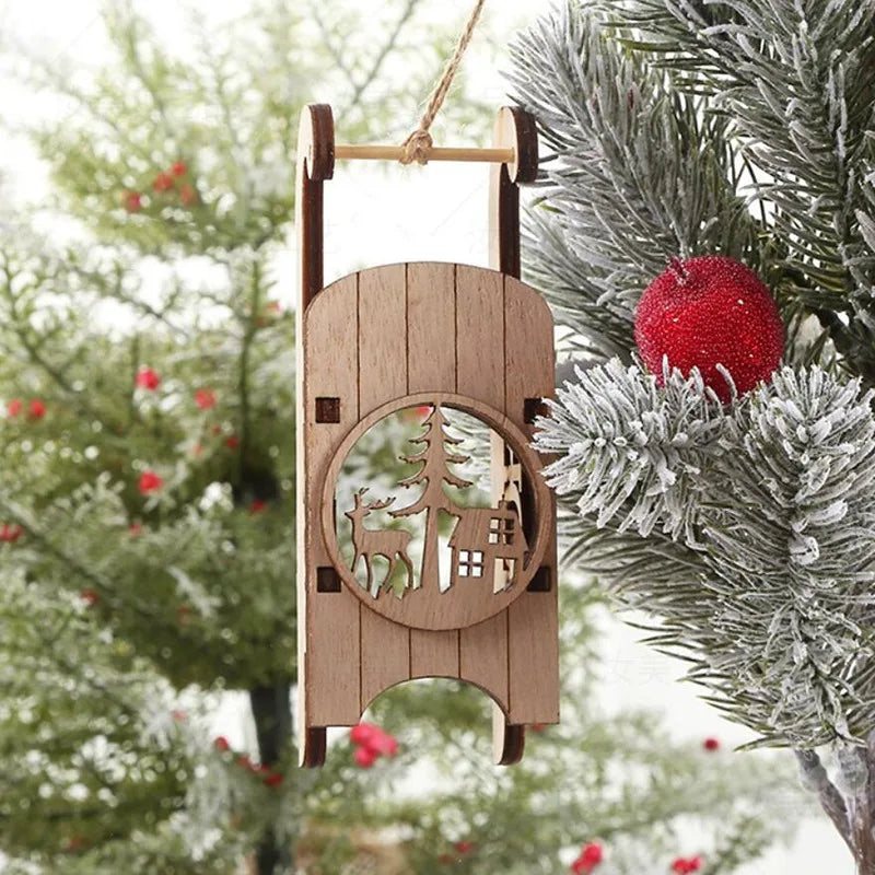 Christmas Tree Children's Handmade DIY Stereo Wooden Christmas Tree Scene Layout  Decorations Ornaments （Pendant randomly）