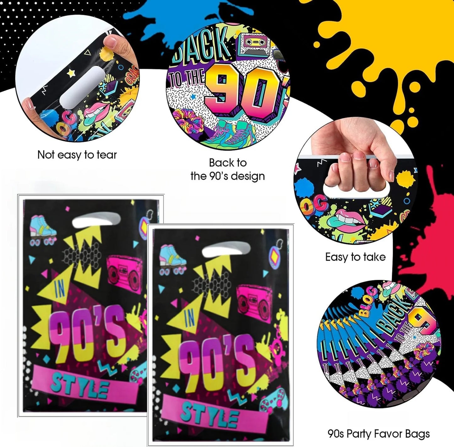 80s Gift Bags Birthday Party Decoration 90s Goody Biscuit Package Retro Disco Candy Bag Baby Shower Kids Gift For Party Supplies