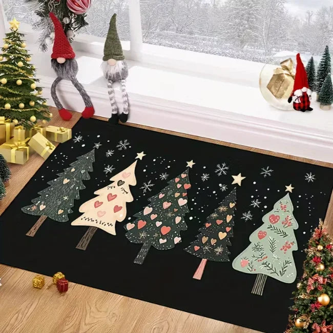 Christmas Decoration Simple Tree Welcome Mat Suitable for Indoor and Outdoor Kitchen Home Office Holiday Retro Home Decoration