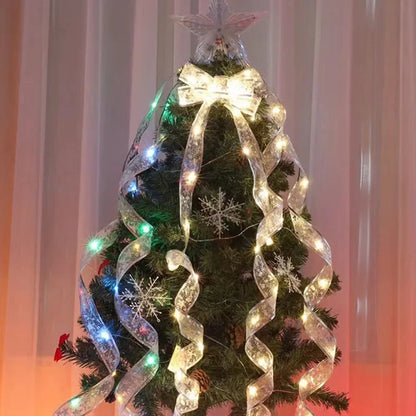 Christmas Decoration LED Ribbon Lights Christmas Tree Ornaments DIY Lace Bows String Light Navidad Home Decoration New Year 2025