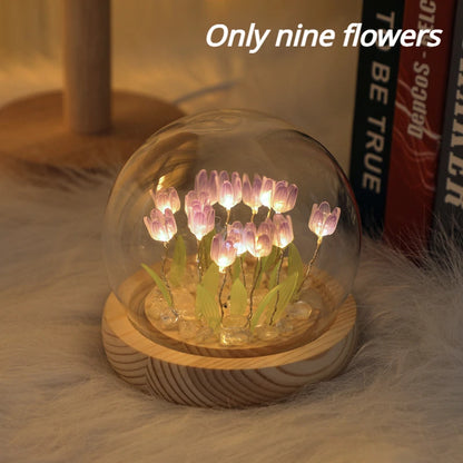 Birthday Gifts Mom Assembled Tulip Light Handmade Artificial Flower Table Lamp Bedroom Desk Decoration for Daughter Girlfriend