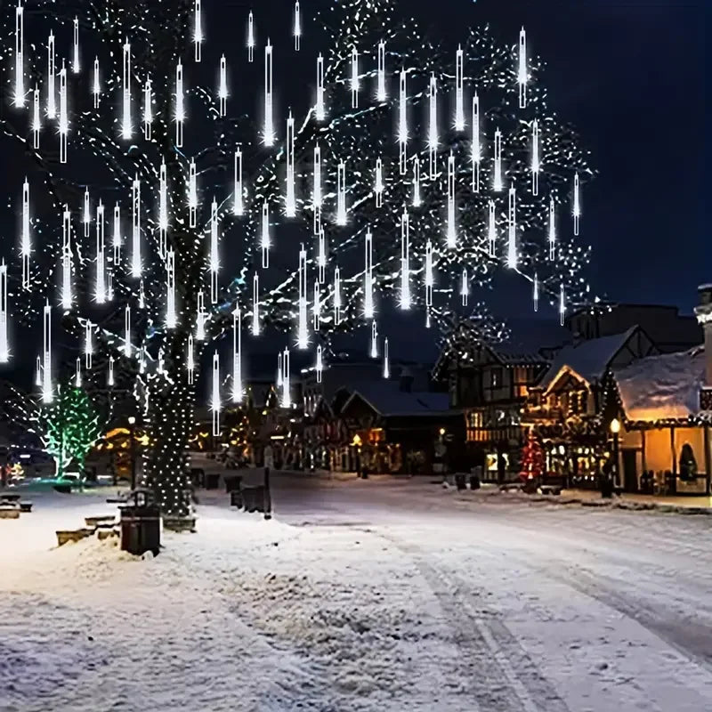 Christmas Lights Outdoor 8 Tube 144 LEDs Meteor Shower Lights Outdoor Hanging Light for Gazebo Tree Icicle Garden Yard Decor