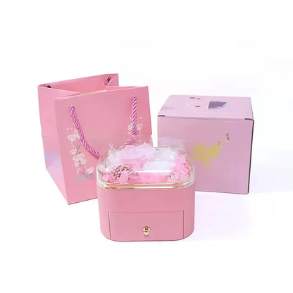 Christmas & Valentine's Day Gift - Real Natural Preserved Eternal Rose Flower Acrylic Box Ideal Gifts for Women & Girls