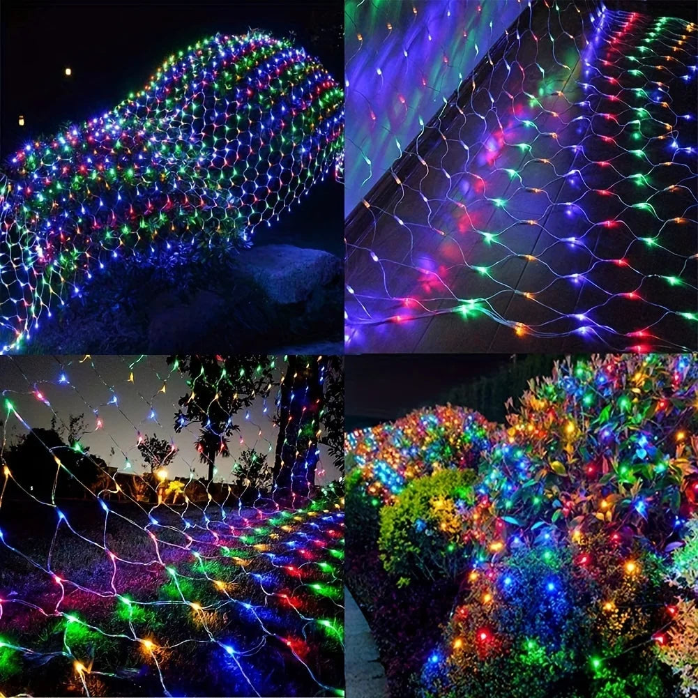 Christmas Net Lights Outdoor Solar Powered Mesh Light Waterproof Timing Dimmable for Tree Garden Yard Wedding Party Decoration