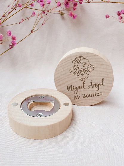 Baptism Gifts for Guests Personalized Magnet Bottle Openers Recuerdos de Bautizo Customized Wooden Fridge Magnets