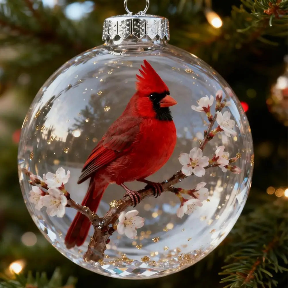 Christmas Clear Ball Ornaments Natures Birds Crystals Glass Set Hanging For Decor Set Xmas Tree Holiday Party Home Decoration