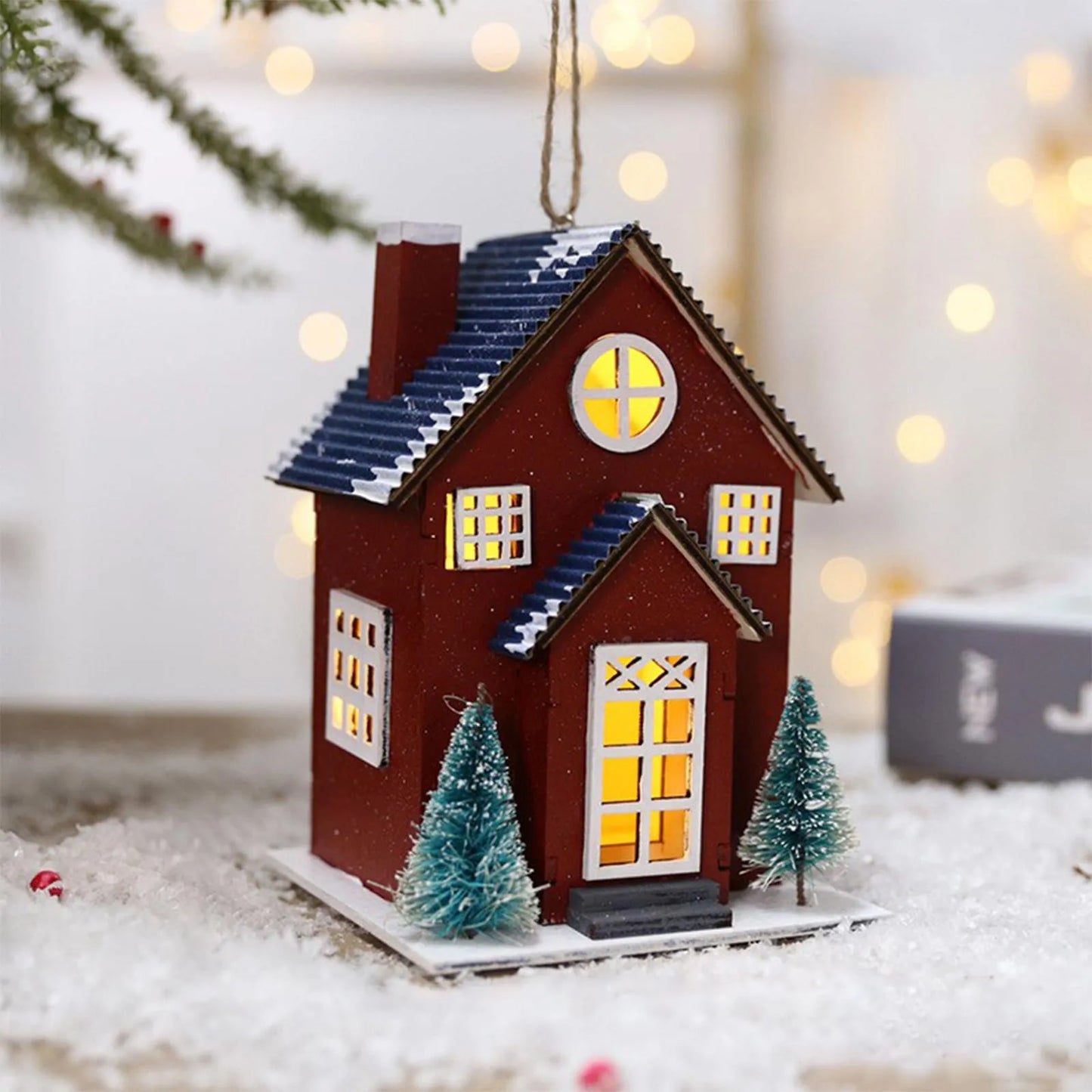 Christmas Wooden House Ornaments Christmas Tree Hanging Ornaments Christmas Party Decoration Holiday Gift Wooden Crafts