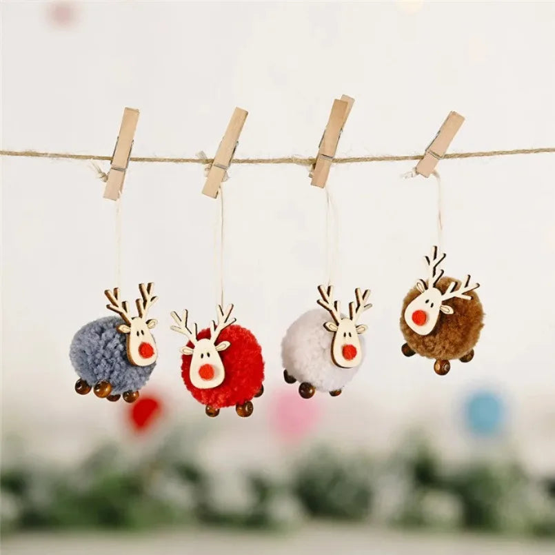 Christmas Ornaments Wooden Elk Hanging Pendant Ornament Christmas Tree Decor for Home New Year 2024 Noel Navidad Decorations