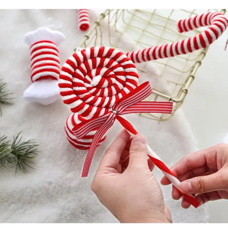 Christmas Ornaments Red And White Velvet Decorations Christmas Balls Canes Candies Christmas Trees Decorative Pendants INS Ornam