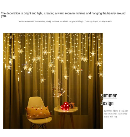 Christmas Snowflakes LED String Lights Flashing Fairy Curtain Lights  for Holiday Party Wedding Xmas Decoration Household Goods