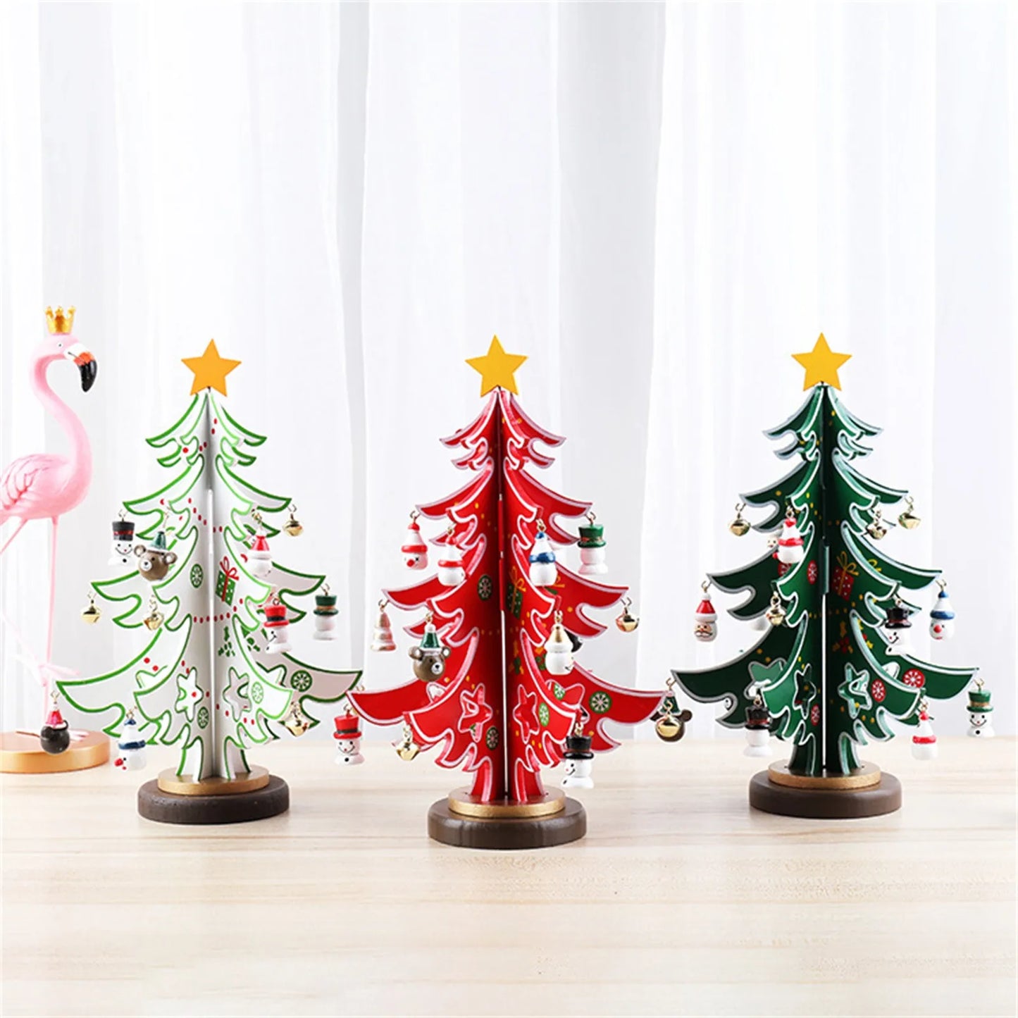 Christmas Wooden 3D Tree Ornament Festive Holiday Decor Tabletop Decoration Accessory Indoor Christmas Party Favor