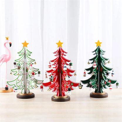 Christmas Wooden 3D Tree Ornament Festive Holiday Decor Tabletop Decoration Accessory Indoor Christmas Party Favor